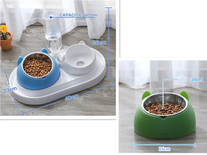 Stainless steel pet bowl with 15° tilt for cervical spine health, available in multiple colors
