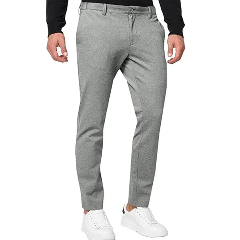 Men's slim-fit tapered chino trousers in a cotton blend fabric, shown in a solid colour.