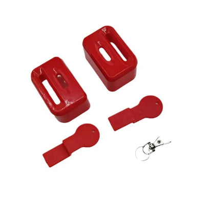 Black plastic seat belt lock clamp device shown on a car seat buckle.