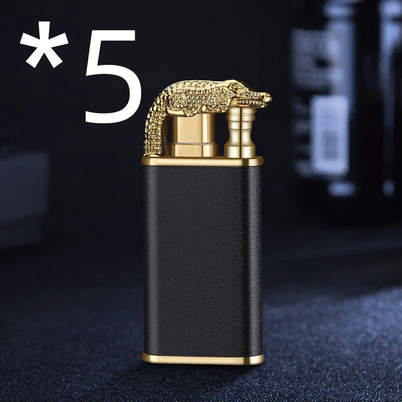 Innovative dragon and dolphin lighters with dual-flame design, made of premium metal and featuring intricately crafted mythical creature motifs.