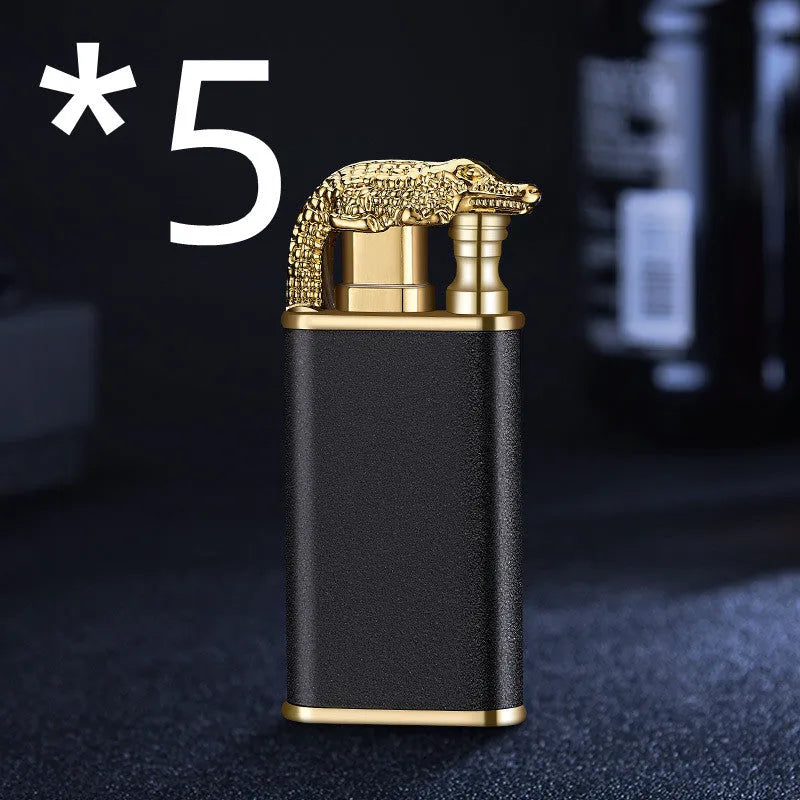 Metal dragon dolphin design double flame windproof lighter with blue jet fire