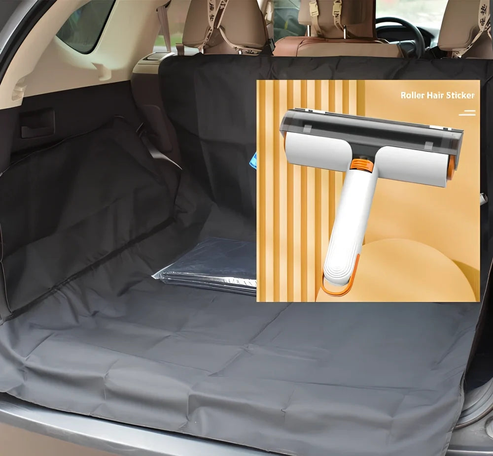 Waterproof dog car boot mat with storage bag and anti-skid net in vehicle