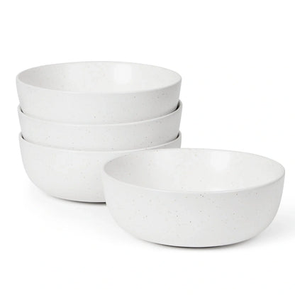 Elegant 4-piece ceramic bowl set, perfect for cereals, salads, and more. Microwave, oven, and dishwasher safe.