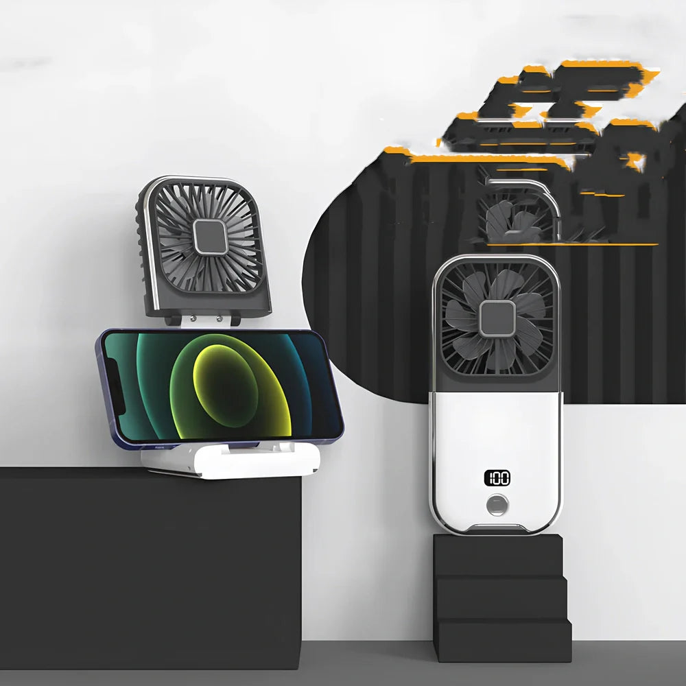 F30Pro folding portable handheld fan in white with digital display, 169x81x20mm size, USB charging, plastic blades for cooling