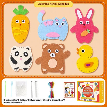 Children's non-woven sewing craft kit in colour box, 19.5 x 16 x 5cm, with needle, thread and instruction manual