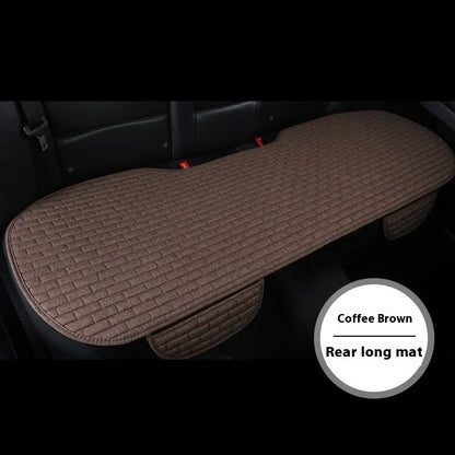 Linen car seat cushion three-piece protective pad with ventilation and sponge filler in black, black and red, grey, brown, or beige