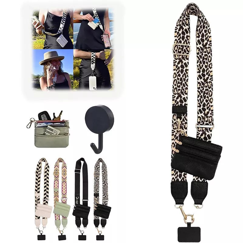 Adjustable mobile phone lanyard with zipper bag in multiple colors
