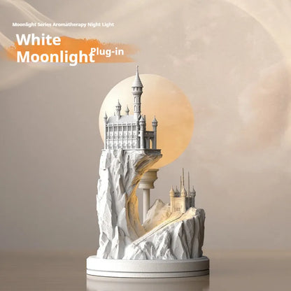 White composite gypsum desk lamp with a wire control switch on a table.