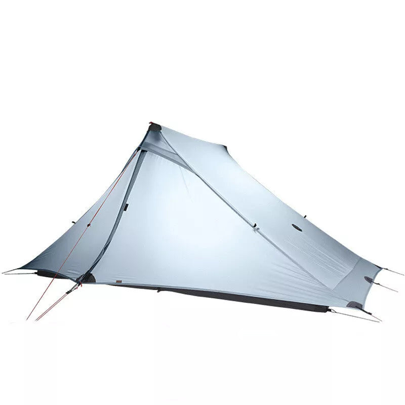 Ultra-light 20D double-sided silicon coated poleless hiking tent in grey, green, or khaki