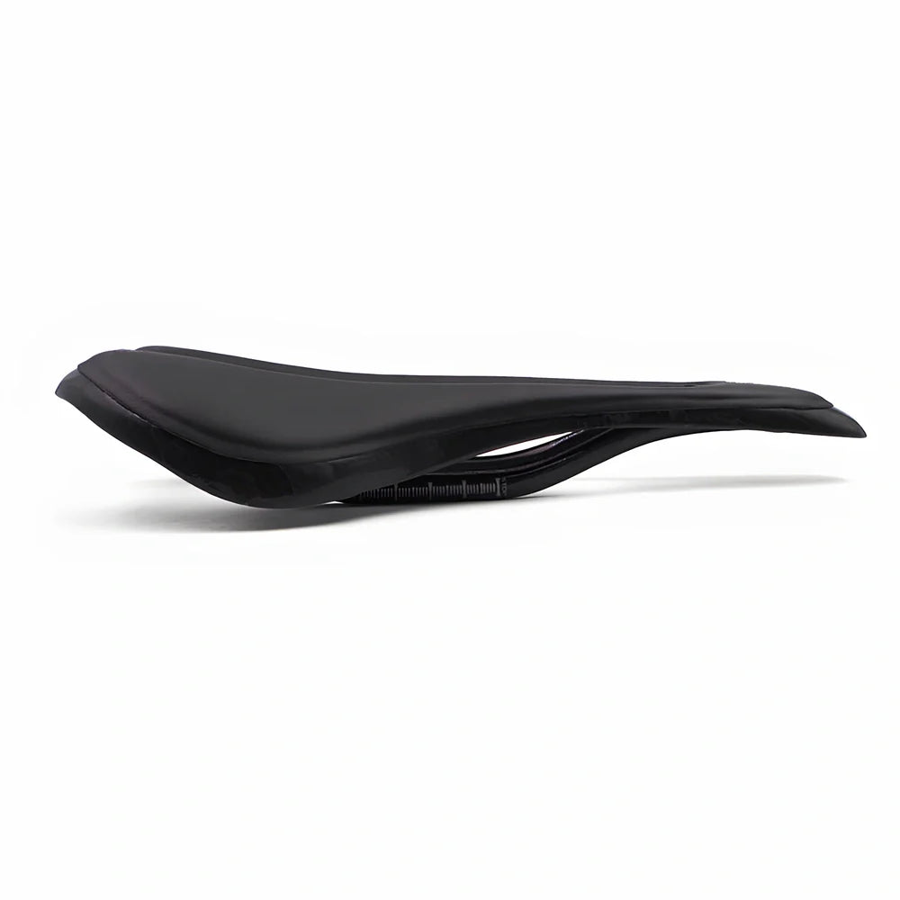 Carbon fibre bicycle saddle with 272mm length and 146mm width in black finish options