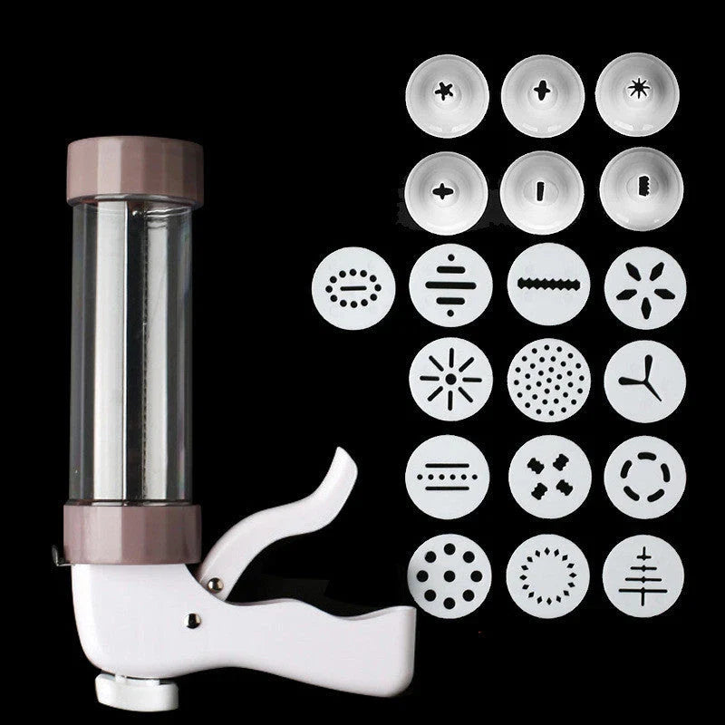 Versatile cookie press kit with interchangeable discs for creating various baked treats at home