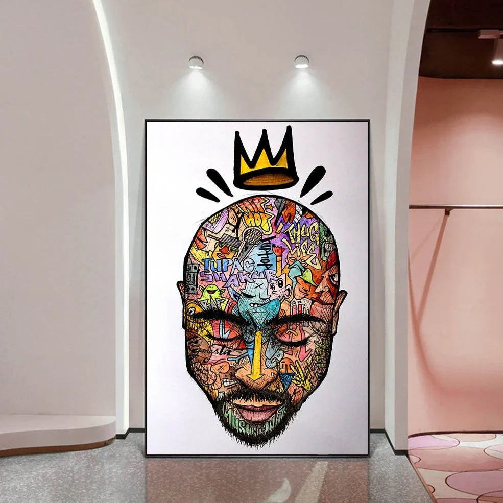 Abstract graffiti rapper portrait on vertical canvas poster, frameless 40x60cm size in Figure One colour variation for wall art