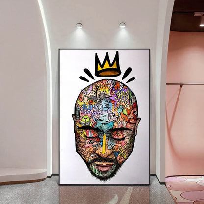 Abstract graffiti rapper portrait on vertical canvas poster, frameless 40x60cm size in Figure One colour variation for wall art
