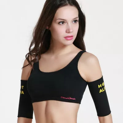 Women's Sauna Arm Slimming Sleeve Wraps in black and red for weight loss and arm shaping