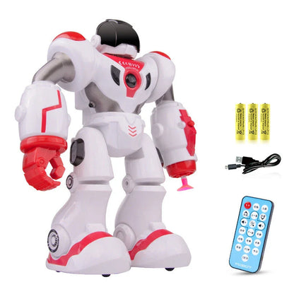 A remote-controlled robot toy with music and dance features, designed for children's entertainment and engagement.