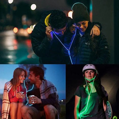 Blue Magic Light LED earphones with aluminium alloy shells and glowing EL lights, connected to a 3.5mm plug