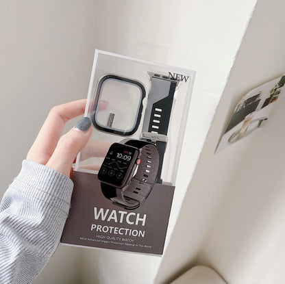 Silicone Apple Watch strap and protective case in two-colour design, sizes 38mm to 45mm