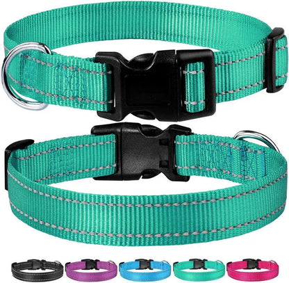 Adjustable nylon dog collar with chest strap in multiple colour options for secure walking