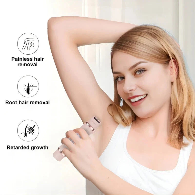 Dual-head electric razor for painless, mess-free hair removal on the face, underarms, bikini line, and legs