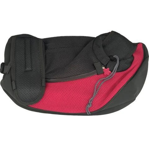 A soft, mesh pet carrier sling bag with a padded shoulder strap for hands-free carrying of your dog or cat during outdoor adventures.