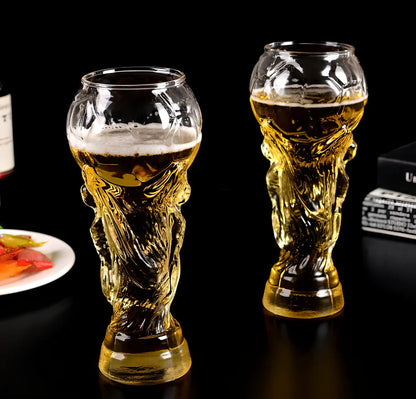 Hercules football trophy shaped beer glass with 450ml capacity and 19cm height measurements