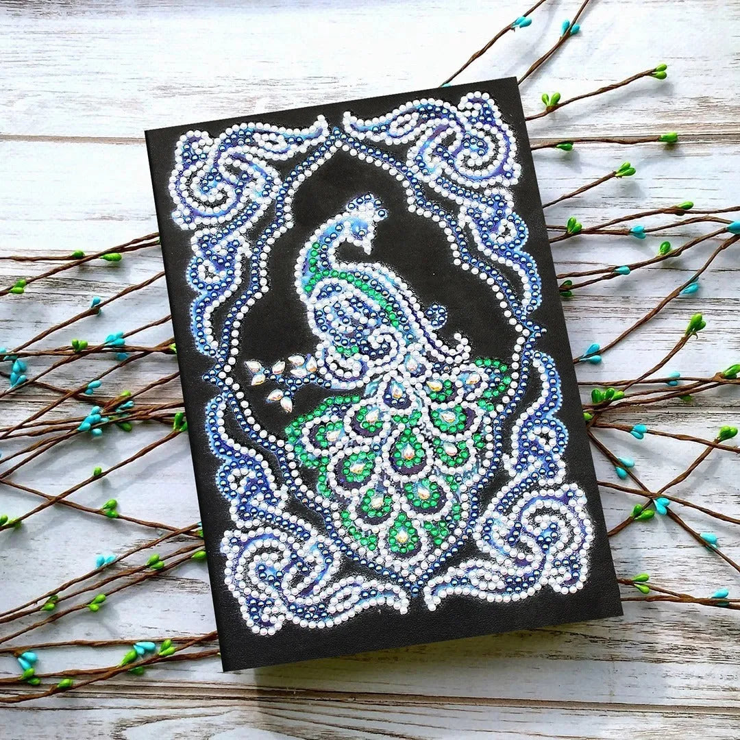 Peacock Beauty Journal Note Book with diamond painting design, A5 size 142x207x8mm, in OPP bag packaging