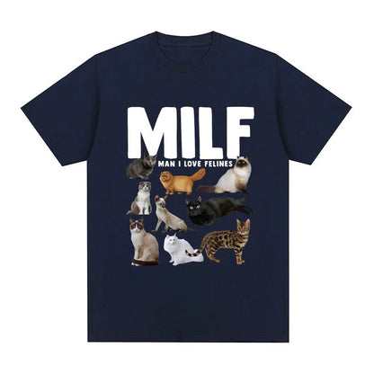 Geometric pattern cat lover graphic on a short sleeve cotton T-shirt, shown in multiple colours.