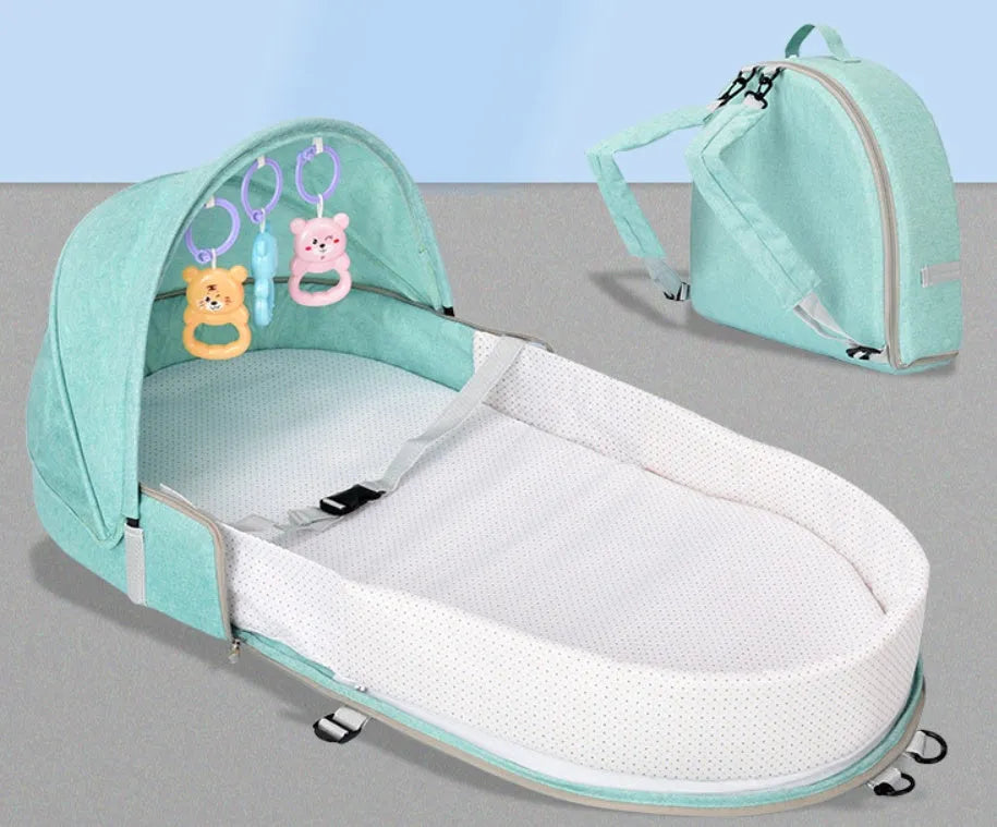 Portable foldable baby bed with mosquito net, cotton linen fabric, unfolded 88x45x12.5cm