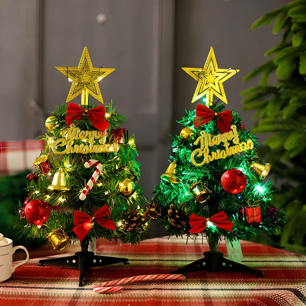 30cm PVC mini Christmas tree with festive decorations for tabletop display