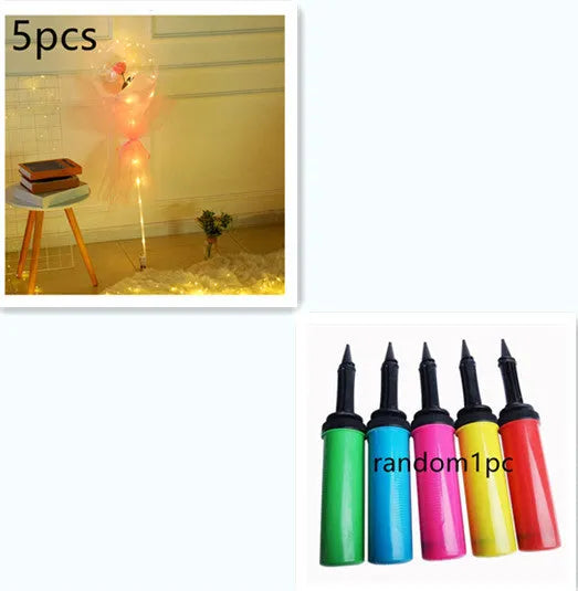 Transparent LED luminous balloon rose bouquet with artificial flowers and illuminated lights