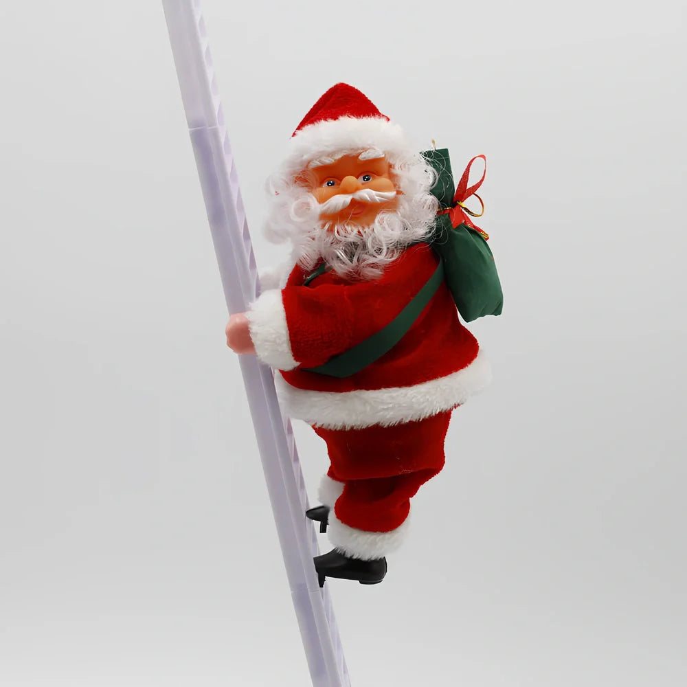 Electric Santa Claus climbing ladder decoration measuring 20cm tall with continuous motion mechanism