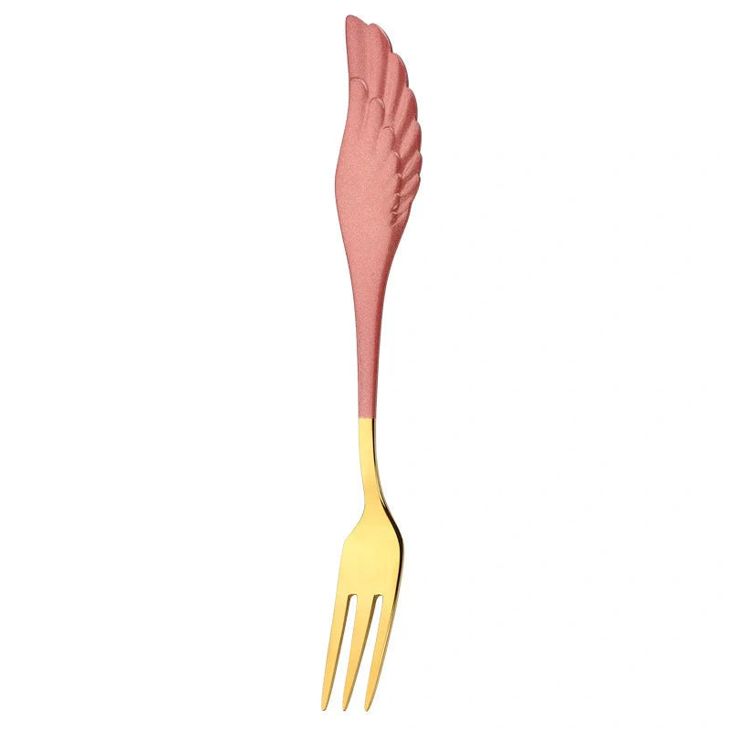 304 stainless steel angel wing spoon and fork set in various colors