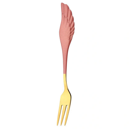304 stainless steel angel wing spoon and fork set in various colors