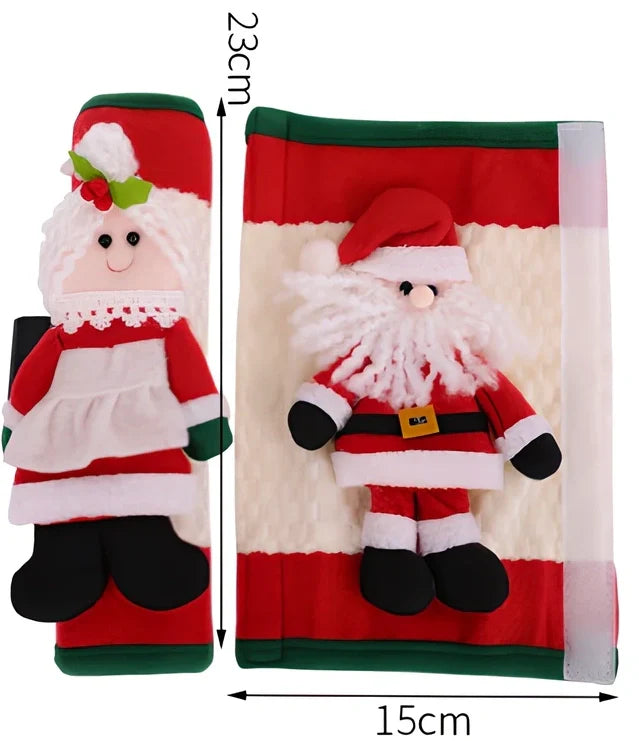 Red Christmas refrigerator glove set measuring 23x15cm for festive kitchen handle decoration