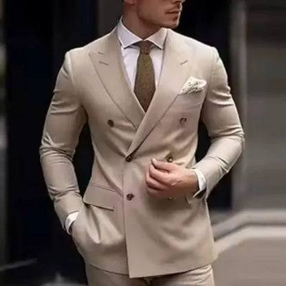 Men's Korean style slim fit two-piece suit with adhesive interlining construction in various colours