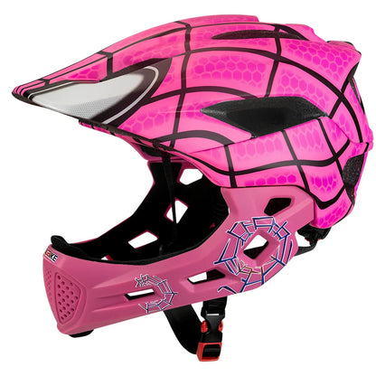 Children's adjustable sports helmet in titanium colour with cartoon pattern, showing ventilation channels and quick-release buckle