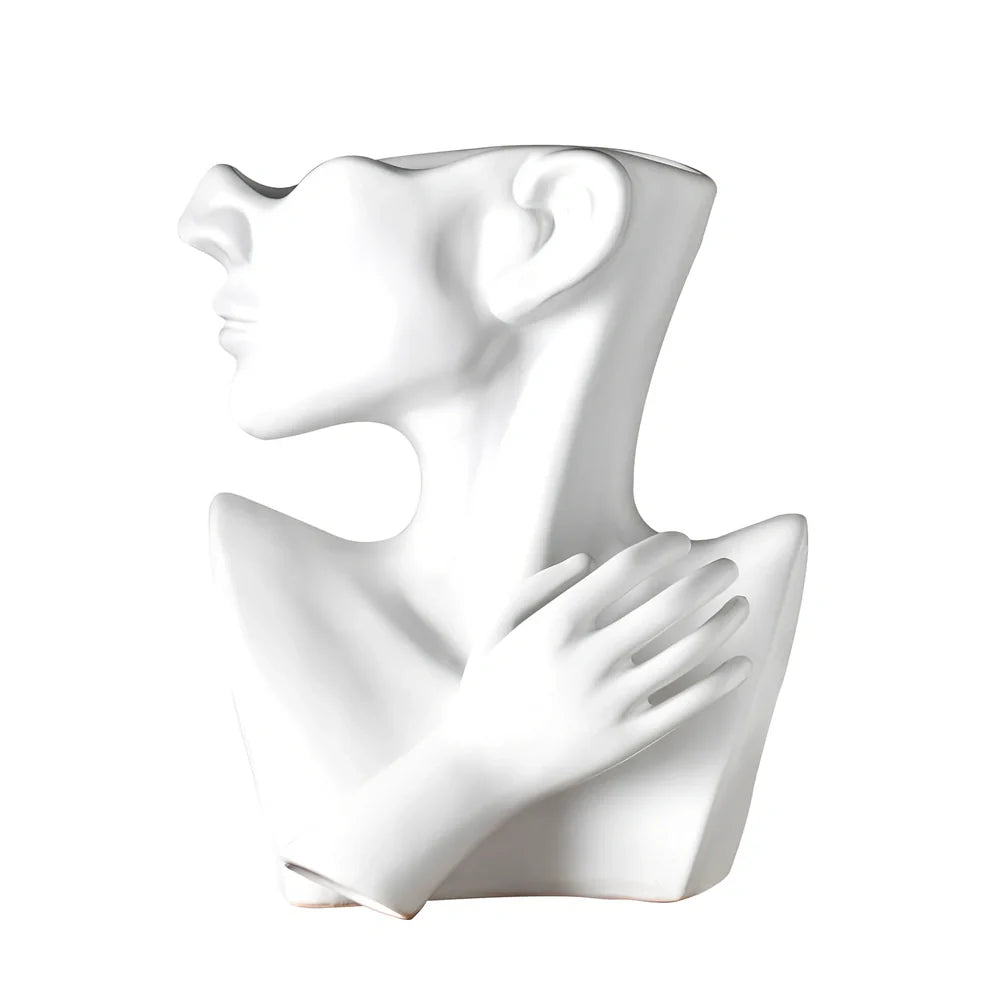 White Nordic-style ceramic vase measuring 25cm tall with minimalist design on wooden table