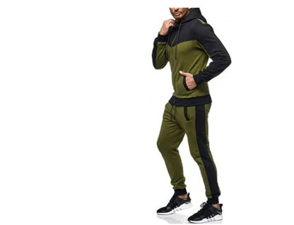 Men's hooded color block casual cardigan set in cotton blend fabric for autumn leisure wear