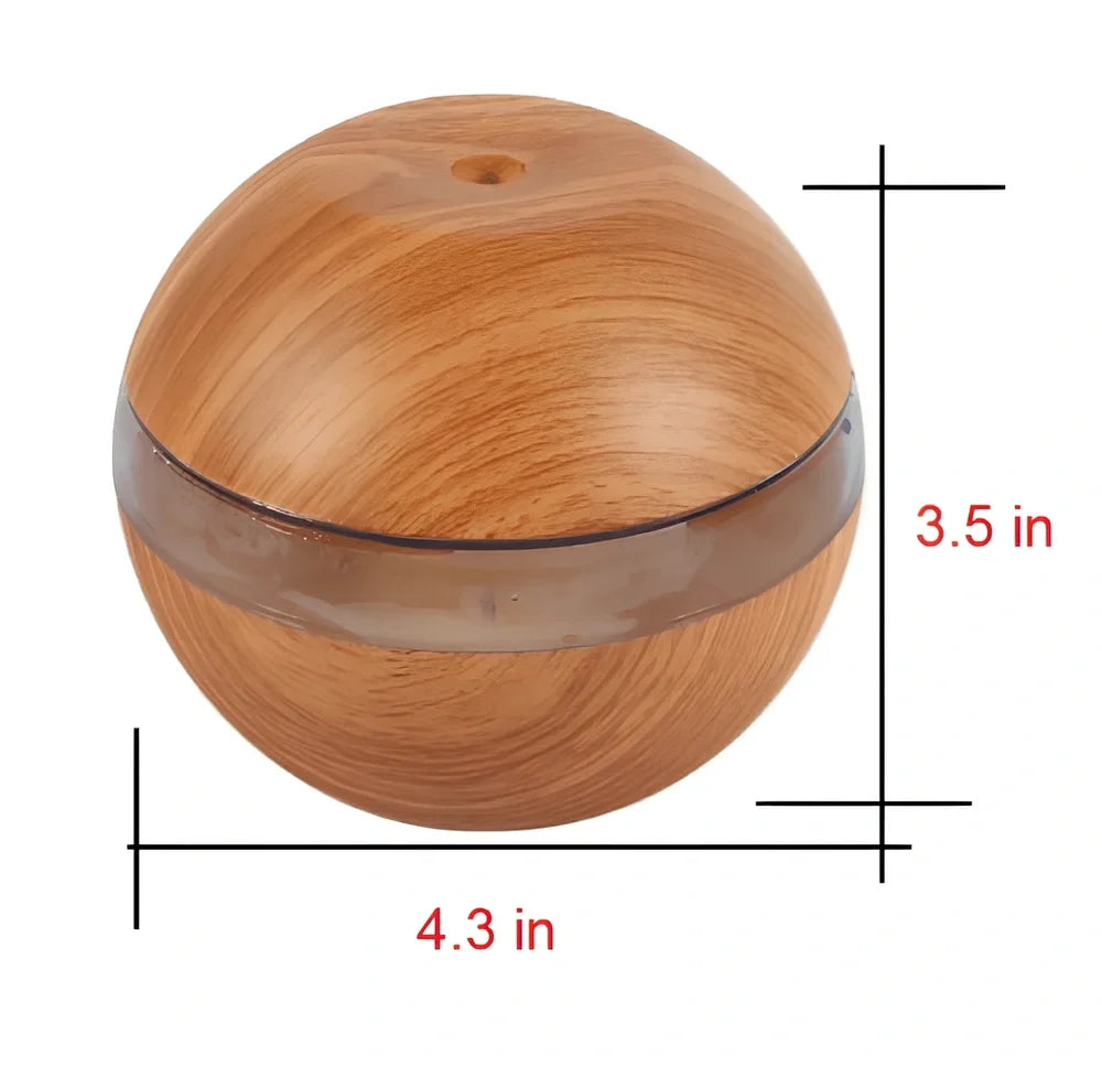 White ABS essential oil diffuser measuring 110x110x90mm with 300ml water capacity and USB power connection
