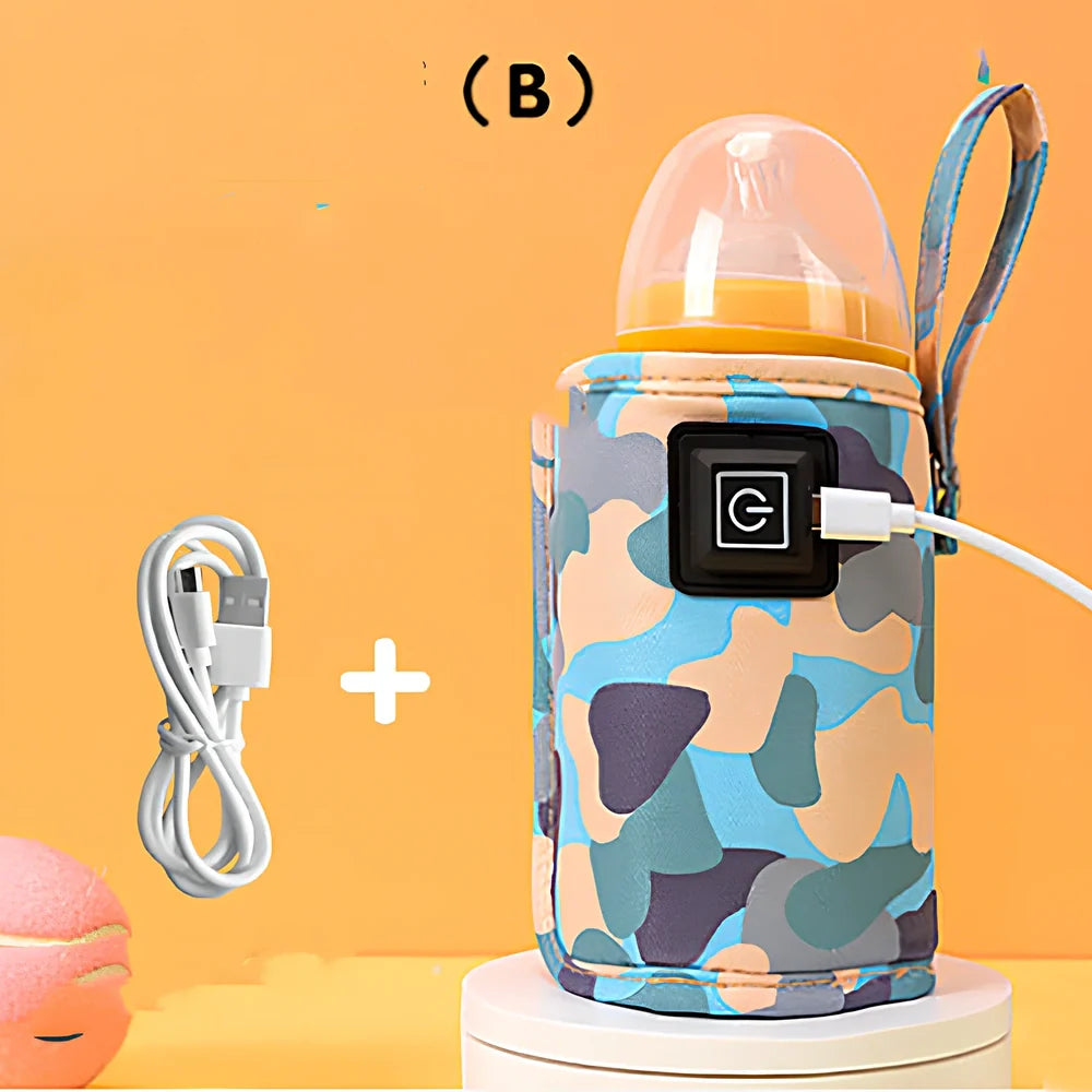 Portable milk bottle warmer with cloth cover and heating element for 55-75mm bottles