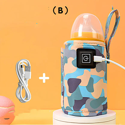 Portable milk bottle warmer with cloth cover and heating element for 55-75mm bottles