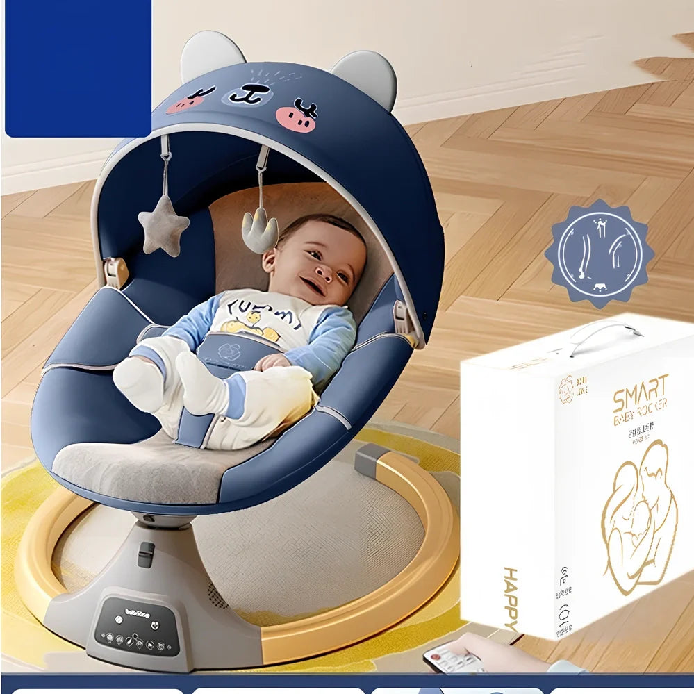 Cloud mist blue electric baby rocking chair with mosquito net and toy holder