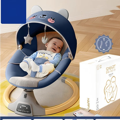 Cloud mist blue electric baby rocking chair with mosquito net and toy holder