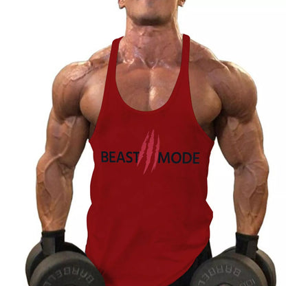 Men's cotton I-print halter vest for summer fitness in various colors