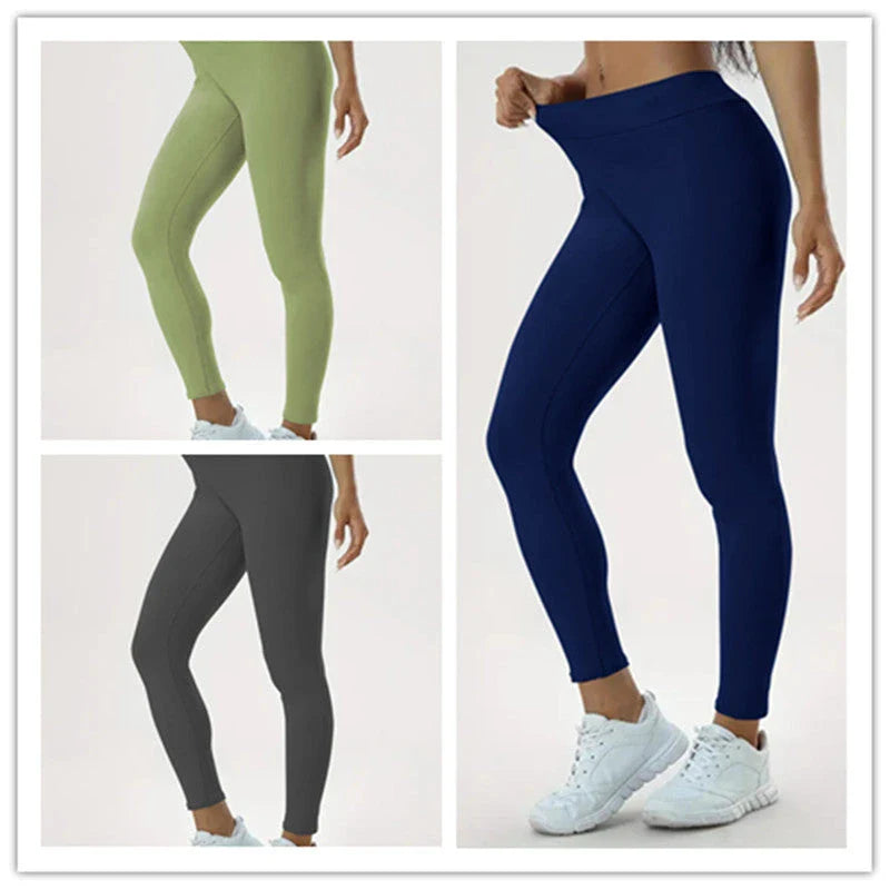 Slimming high-waist yoga pants with hidden tummy control, available in various colors and sizes