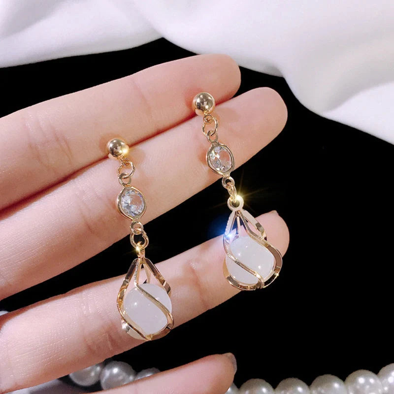 Crystal opal earrings with water drop design in various colors