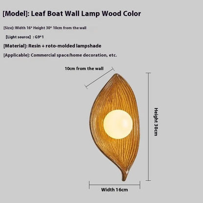 Nordic leaf wall lamp with resin boat-shaped shade in black, white or wood colour Type A, 110-220V warm light