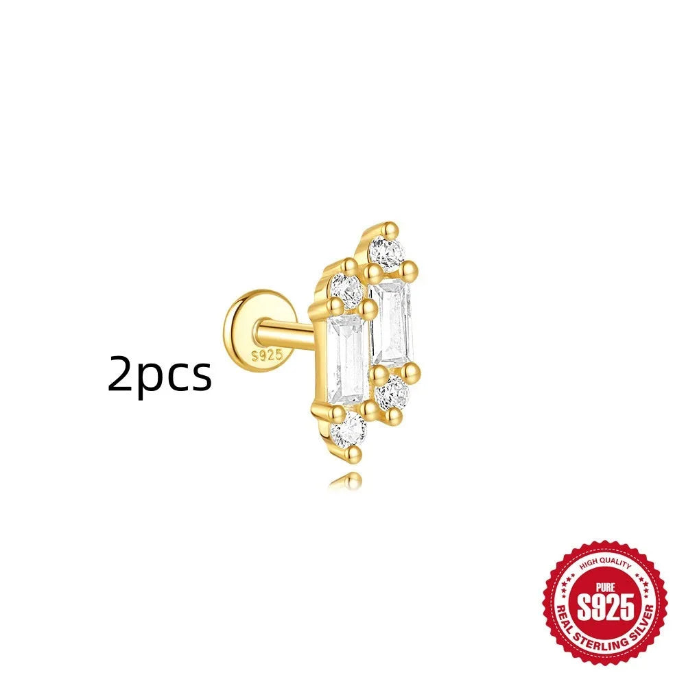 S925 sterling silver geometric kite earrings with rhinestone chain tassel in gold plating