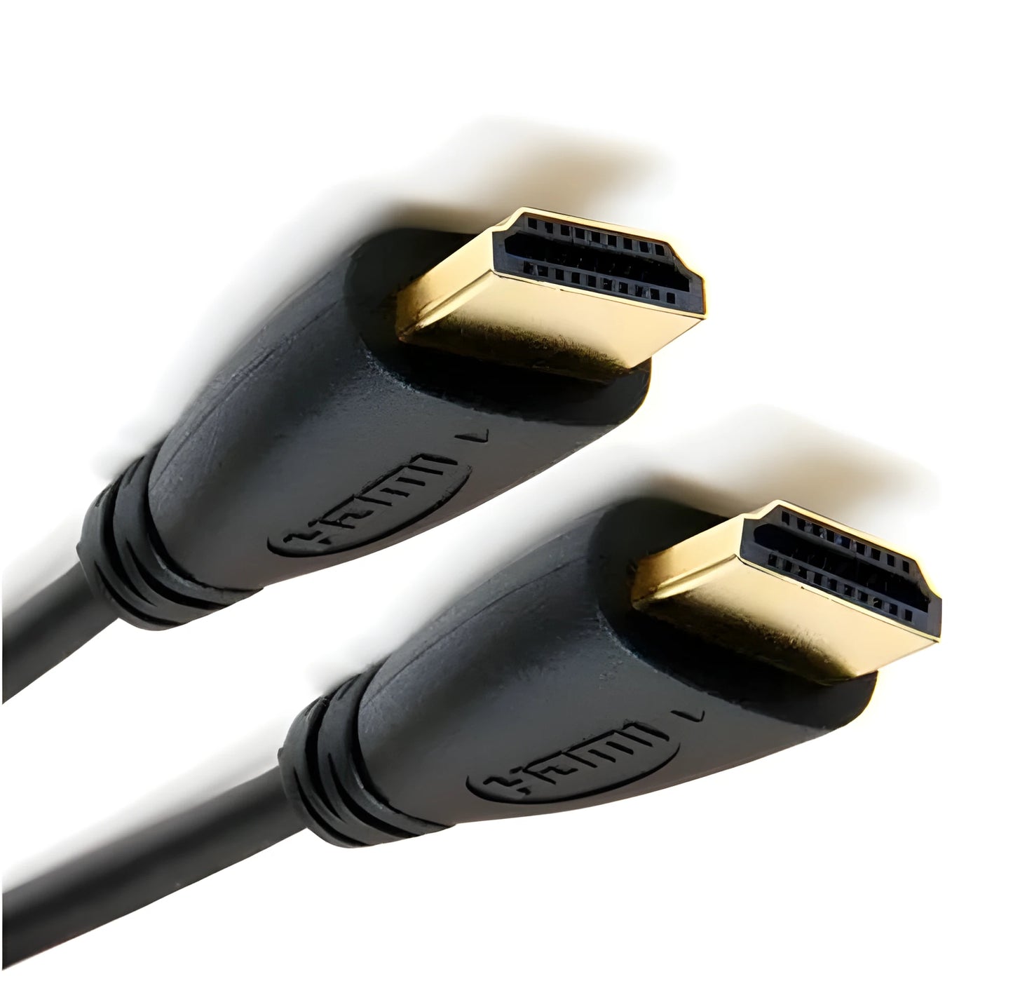 Gold-plated HDMI male-to-male cable showing connector detail and multiple length options