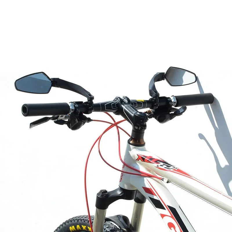 Bicycle rearview mirror with rotatable acrylic design for mountain bikes and road cycles, measuring approximately 210mm by 102.5mm, constructed from PMMA material, available in black for left, right, or double installation to improve riding safety